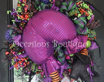 Halloween Wreath, Whimsical Wreath, Halloween Decoration, Front door Wreath, Witch Wreath, Deco Mesh Halloween Wreath, Ready to Ship