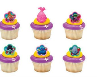 Trolls Cupcake Topper Rings - Set of 12