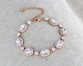 Rose gold bracelet, Crystal Bridal bracelet, Bridal jewelry, Tennis bracelet, Wedding jewelry, Bridesmaid bracelet, Cubic zirconia bracelet