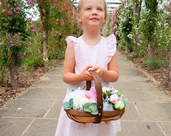 Rustic peonies basket, bridesmaid basket, flower girl basket, silk flower basket, bridal basket, wedding basket, boho flowers, country chic