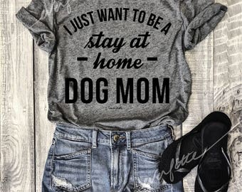 Stay At Home Dog Mom...Heather Grey Unisex Unbasic Tee, Funny Pet Shirt, Adult, Adulting, Graphic Tee, Triblend, Coffee, wine, cabernet