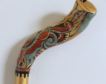 One of a kind 42" wood burned and painted cane