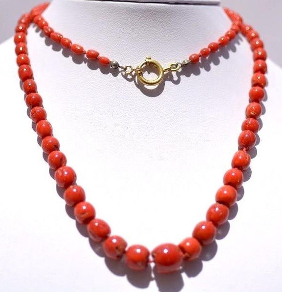 Red Italian Coral necklace natural gold 18kt title 750