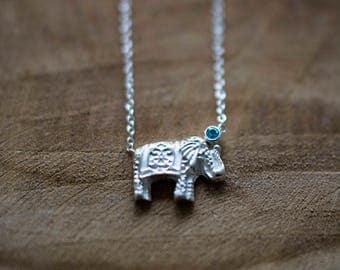 Silver Elephant Necklace - Blue Topaz // Good Luck Charm // Gift For Her // Zilveren Olifant Ketting met Blauw Topaas
