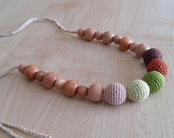 Nursing necklace Teething necklace Copper Necklace Breastfeeding necklace Crochet necklace Juniper Necklace for mom Green Organic cotton