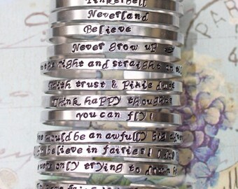 Sale 25% off - Peter Pan Inspired - Choice of Quotes Skinny 4.5mm Cuff Bracelets inspired jewelry quote bracelet | Gift for Her