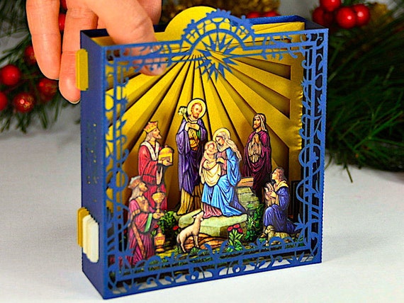 Christmas pop up card Nativity Scene paper craft origami