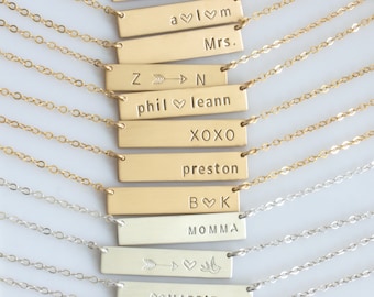 Gold or Silver Name Bar/ Personalized Name Plate/ Personalized Handstamped Name Necklace/ Gift for Her/ New Mom Necklace/LEILAjewelryshop