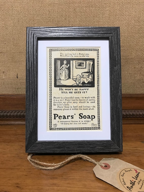Pears Soap Advert - Vintage Book Page Wood Cut Illustration - He Wont Be Happy Till He Gets It - Bathroom Decor - Boys Room Wall Art