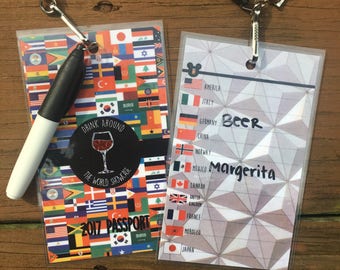 Drink Around the World Showcase Epcot Passport with Lanyard and Marker - WINE DRINKERS -