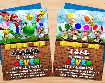 Custom Super Mario Bros and Friends // Toad Birthday Invitation - 5x7 or 4x6