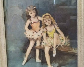1950s Ballet Girls with sprakles. Signed Flo.