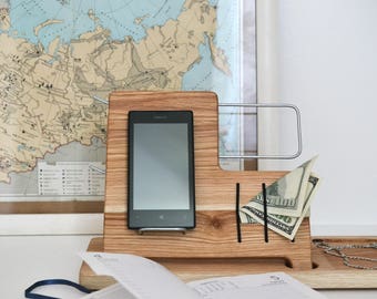 Charging Station, Wooden Desk Organizer, Wood iPhone Stand, Wood iPhone Dock, Docking Station for iPhone, Gifts For Men Who Have Everything