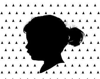 Custom Silhouette Portrait with Triangle Pattern, Child's Silhouette, Custom Profile Picture, Triangles
