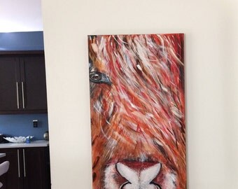 BULL'S EYE ..... Highlander bull , or highland bull , taureau highland, original , art, décor , deco, wall, mur, tableau