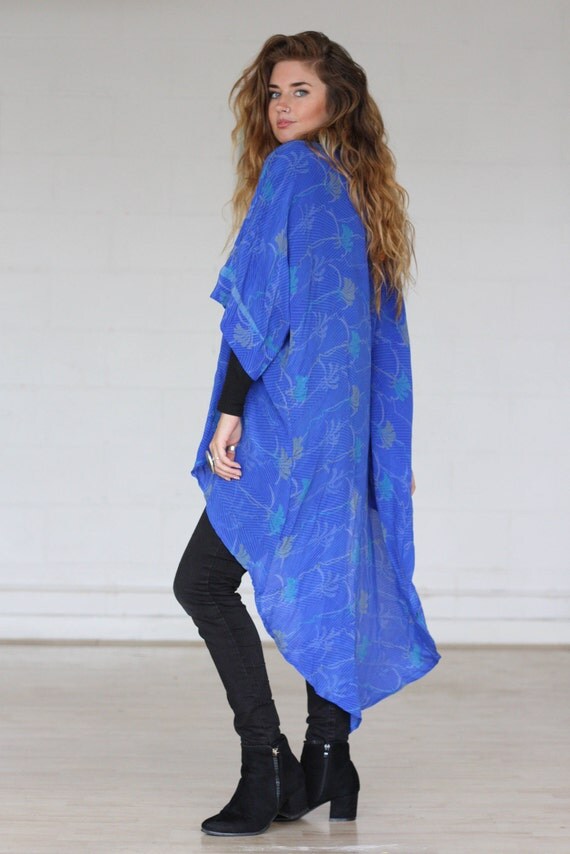 STEVIE BLUE KIMONO -Silk Cardigan- Cover Up- Bohemian Kimono- Christmas- Party Outfit- Kaftan- Waterfall kimono- Bespoke- 100% silk