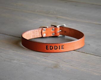 Leather Dog Collar - Custom Dog Collar - Personalized Collar - Large Dog Collar - Engraved Pet Collar - Dog ID tag - Adjustable Collar