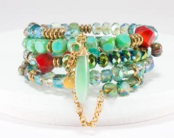 Natural Stone Wrap Bracelet, Layered Look