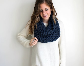 Chunky Knit Scarf Cowl Denim- Calvert Cowl