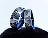 6MM And 8MM Brushed Silver Tungsten LEGEND Of ZELDA Wedding Set With - Blue Interior, FREE Inside Engraving