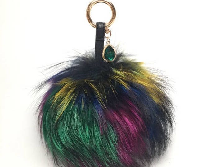 NEW Tropical Swirl™ Multi Color Raccoon Fur Pom Pom bag charm clover flower charm keychain piece piece no.601