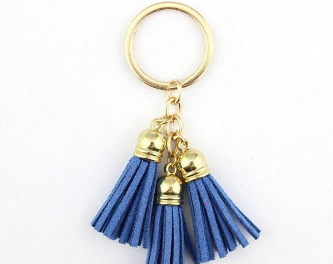 Dark Blue Tassel keychain, clip on tassel, clip on bag charm, tassel charm with lobster clasp, swivel tassel keychain 3 piece tassel fringe