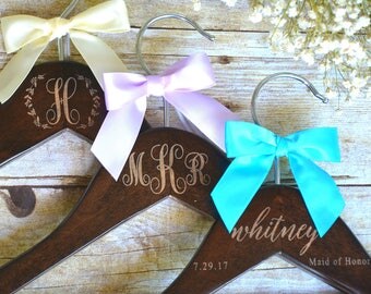 2 Personalized Wedding Dress Hangers, Bridal Party Hanger, Bridal Hanger, Wedding Hanger, Bridesmaid Gift, Custom Engraved Hanger Bridesmaid