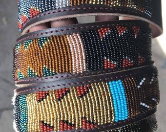 African handmade beaded leather belt/ handcrafted leather belt/ Denim leather belt/ genuine leather belt/Kenya belt/leather accessories