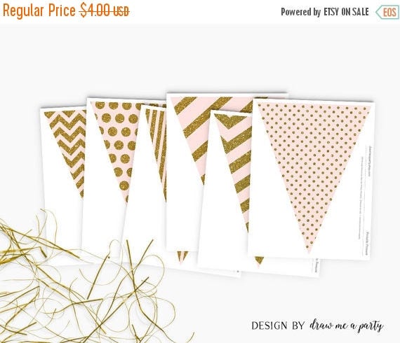 20% OFF Pink and Gold Pennant Flag , Girl Baby Shower Flags , Princess Baby Shower , Girl First Birthday Party , Printable Instant Download Il_570xn