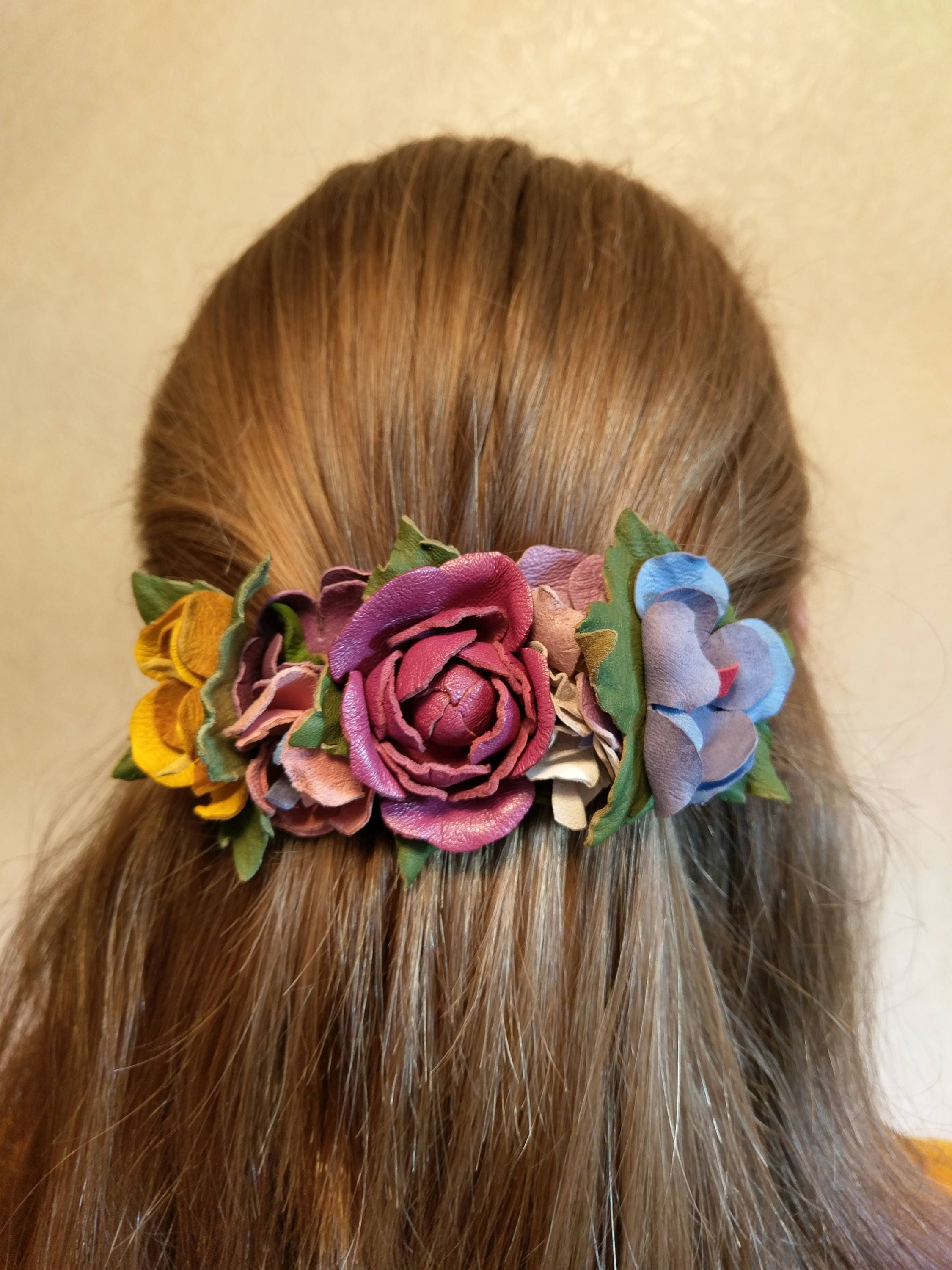 leather hair barrette hair accessory ponytail holder leather