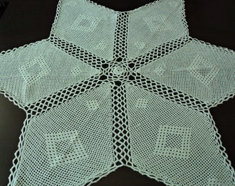 Vintage French stunning hand crochet large white cotton doily (04849)