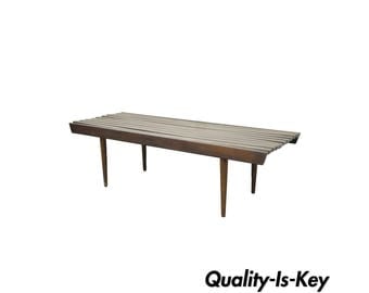 48" Vintage Mid Century Modern Walnut Slat Bench Coffee Table Nelson Danish Style