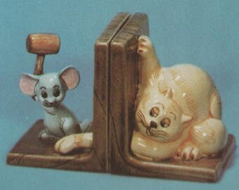 Ceramic Bisque U-Paint Set Of 2 Cat and Mouse Bookends Left And Right Unpainted Ready To Paint DIY