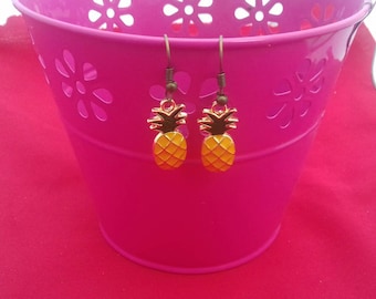 Pineapple Drop Earrings, Fruit Dangle Earrings, Summer Crush Accessories, Tropical Fashion Jewellery, Kawaii Jewelry, Fruit Drops