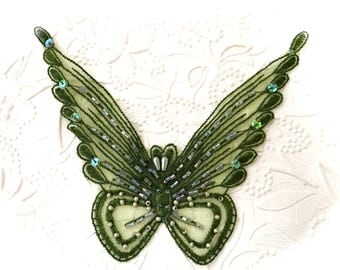 Embroidered Olive Butterfly Applique Vintage Trims AP-110