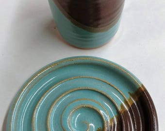 Ready to Ship - Handmade Ceramic Soap Dish and Small Tumbler, Bathroom Accessories