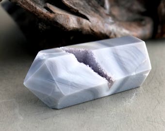 5" remarkable blue/grey agate amethyst geode point - stone of hope