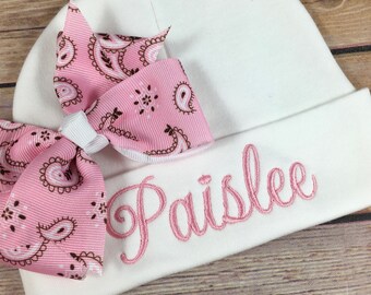 Personalized Baby Hat PINK PAISLEY Baby Beanie Hat Monogram Baby Hat Baby Shower Gift Personalized Infant Hat Newborn Photo Prop Newborn Hat
