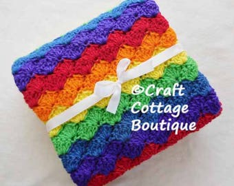 Crochet Baby Blanket - Travel / Car Seat / Stroller / Crib - Rainbow Baby - You Pick the Edging Color Red Orange Yellow Green Blue Purple