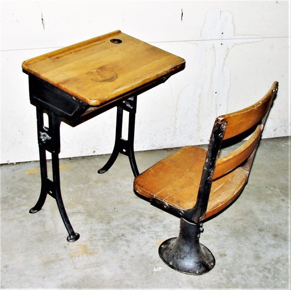 Antique School Desk Childs Rare 2 Piece Very Rustic Cool and