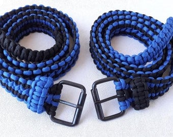 Blue black cobra knot belt paracord 550 mens belt black Boyfriend gift father  Blue belt Fashion accessories him belt woven adjustable belt