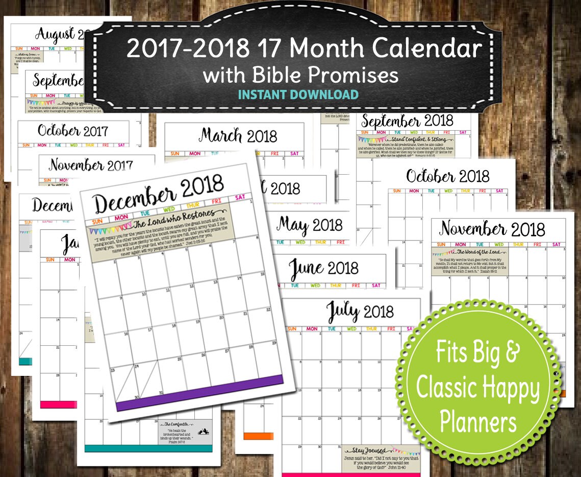 2017-2018 Monthly Calendar PRINTABLE / Bible Promises / Mambi
