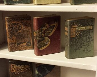 Vintage set of 8 miniature butterfly novels, 1.12 scale with turnable aged blank pages.