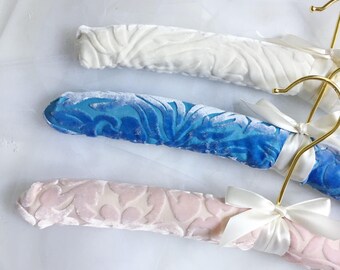 Velvet Bridal Hanger, Velvet Wedding Dress Hanger, Something Blue Hanger, White Wedding Dress Hanger, Pink Wedding Hanger, Pink Bride Hanger