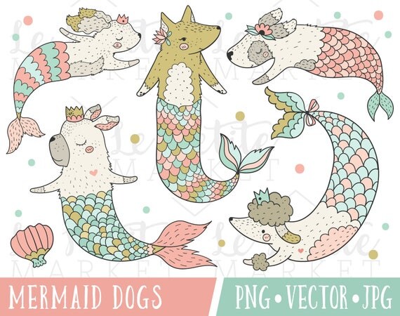 Whimsical Mermaid Dogs Clipart Dog Mermaids Clipart Poodle