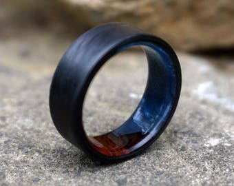Carbon Fiber Ring, Wood Ring, Wood Inlay Ring, Carbon Fiber Wood Ring, Wedding Ring, Wood Wedding Band, Mens Ring, Amboyna Burl Wood Ring