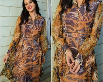Vintage seventies long sleeve floral dress