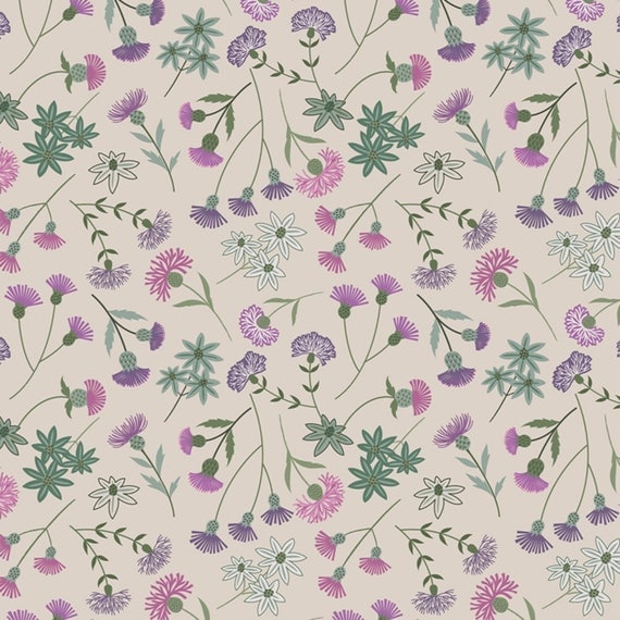 Thistle Floral on Cream Scottish Botanical Cotton Fabric from