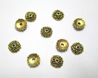 20 bead caps 8mm antiqued gold tone metal