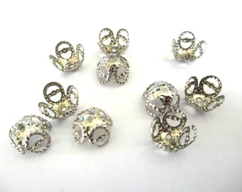 20 bead caps 8mm silver color filigree